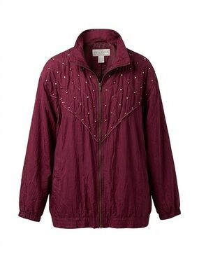 Maurada Quilted beaded maroon bomber jacket
